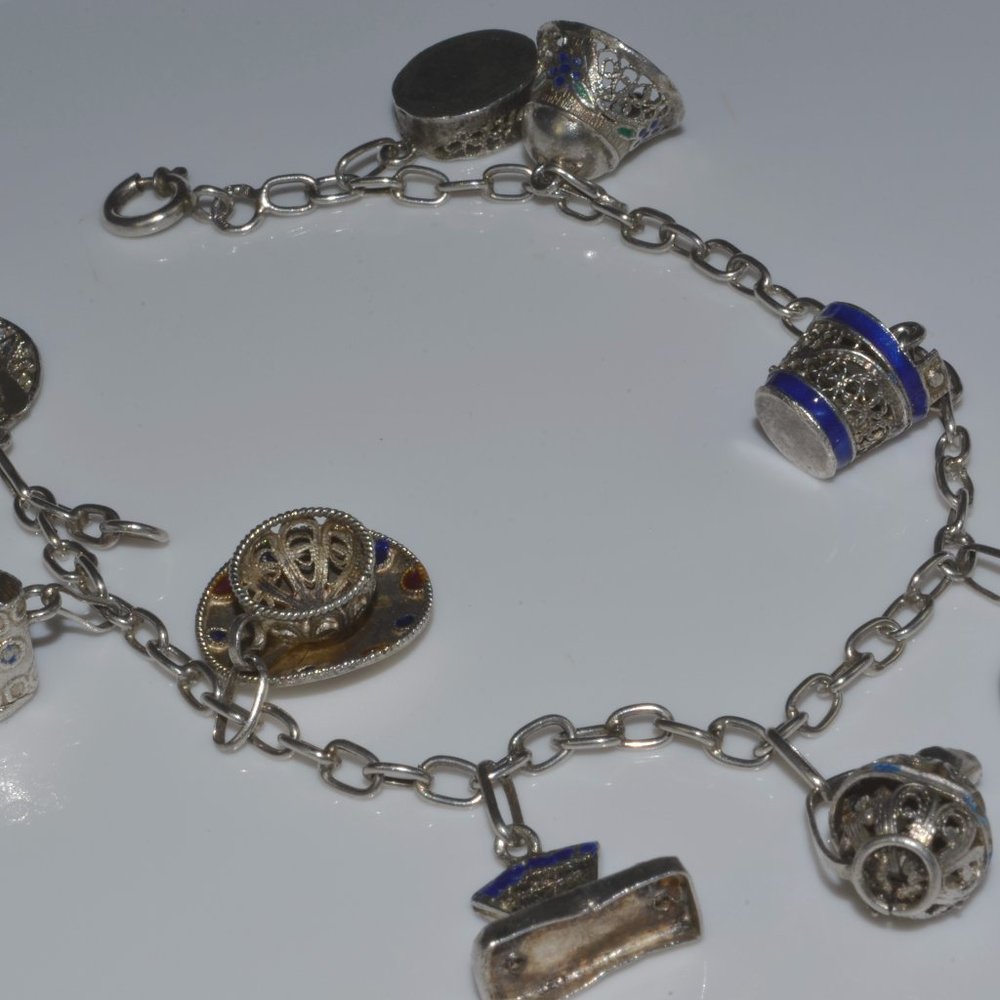 Antique Enameled Sterling Silver Bracelet